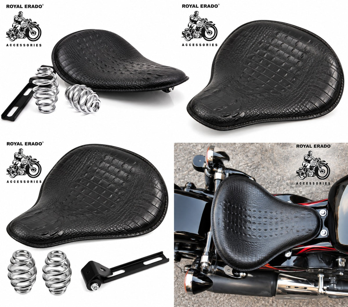 Crocodile Leather Solo Seat Fit For Royal Enfield Classic Electra Standard Vintage G2 1962 Old Model Bullet 350 , Harley-davidson Sporter Models