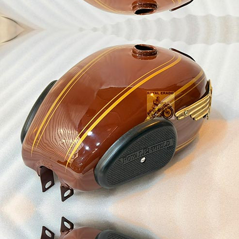 Royal Enfield Brown Kabir Singh Style Vintage G2 1962 Model Tank With Brass Monogram & Knee Pad For Royal Enfield Electra Standard