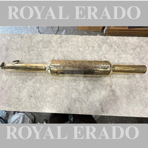 Royal enfield brass engraved short bottle Indore silencer exhaust for vintage g2 1962 old model standard and electra in brass  Stock clearance 1 peace