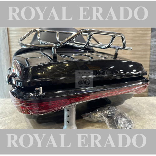 Harley Davidson super meteor 660 sm 650 meteor 350 black rear top box with lock with tail light and chrome carrior and backrest seat also fit to harley 883 harley street 750 harley fat boy harley rod street glide  Avenger Jawa