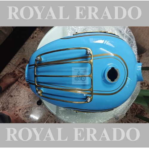 Royal enfield vintage g2 1962 old model bullet 350 standard electra classic tank blue  with brass monogram and brass grill