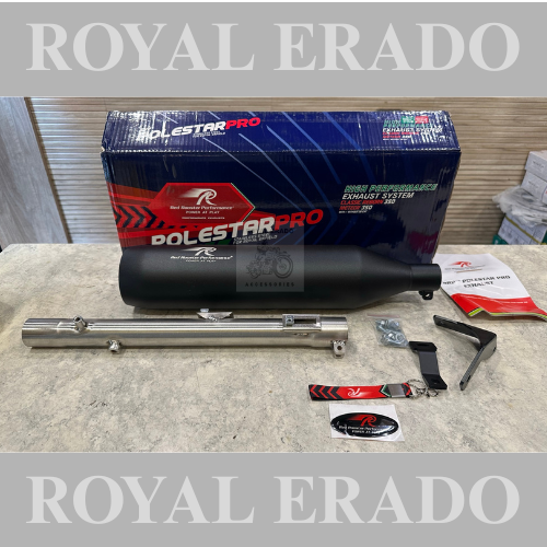 Royal enfield meteor 350 red rooster performance exhaust polestar pro model silencer in black