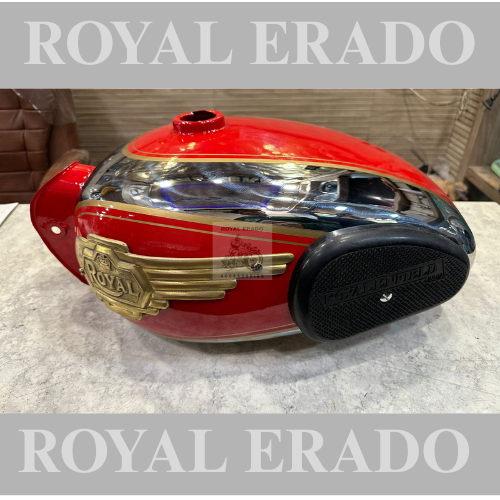 Royal enfield vintage g2 1963 old model bullet 350 standard classic Electra chrome red tank with brass monogram and rubber knee pad in 13 to 14 litters