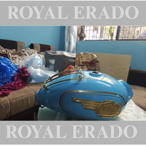 Royal enfield vintage g2 1962 old model bullet 350 standard electra classic tank blue  with brass monogram and brass grill