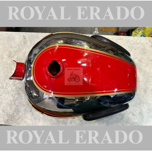 Royal enfield vintage g2 1963 old model bullet 350 standard classic Electra chrome red tank with brass monogram and rubber knee pad in 13 to 14 litters