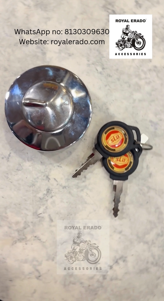 round fuel tank cap with lock in chrome for royal enfield standard and electra. SLD KEY