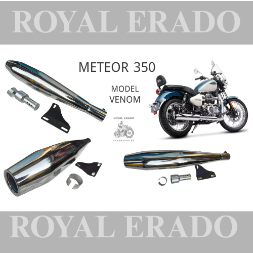 Venom Performance exhaust Stainless steel silencer with DB killer D.B killer in chrome for Meteor 350