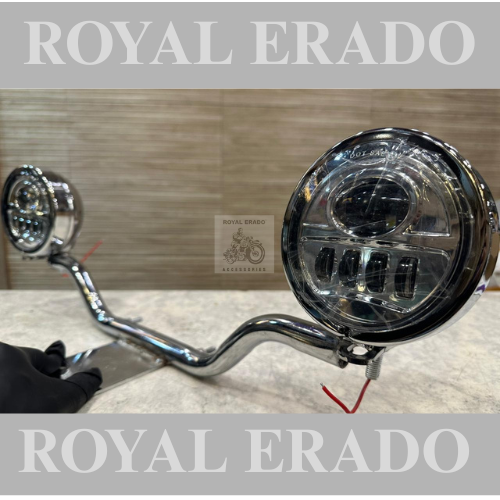 Royal Enfield super meteor 650 fog light full chrome with white led projector and fog light rod