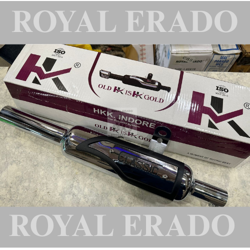 Royal enfield reborn classic and battalion standard Hk Indore silencer exhaust in chrome with heat plate with dug dug sound , medium sound