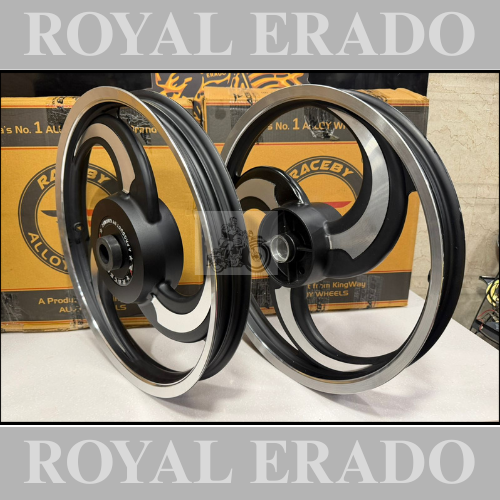 Raceby kingway 3 spoke 3S talwar CNC black alloy wheel for standard drum brake after 2010 model (front 19” drum and rear 19” drum)