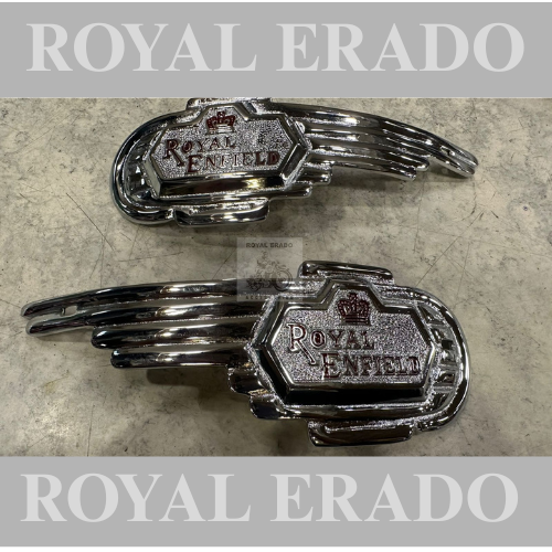 Royal Enfield vintage g2 1962 old model bullet 350 Standard Electra tank monogram emblem logo Royal Enfield in red in heavy brass chrome.