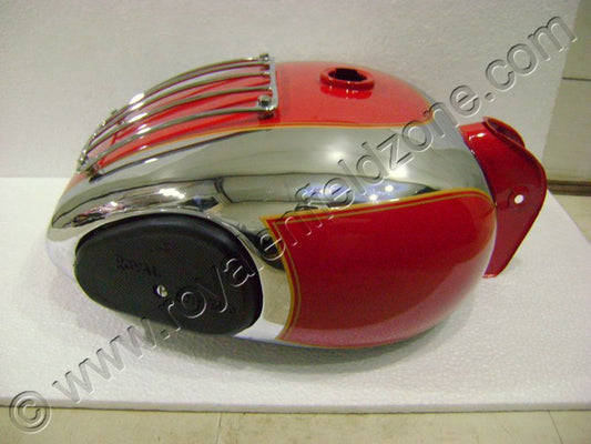 18 TO 20 LITERS RED (CAN BE PAINTED ACCORDING TO YOUR BIKE )TANK FOR ROYAL ENFIELD WITH CHROME GRILL & RUBBER KNEE PAD