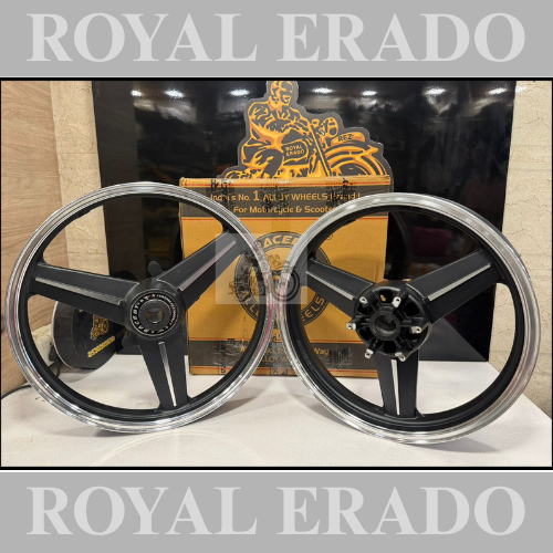 Raceby kingway Mercedes diamond black alloy wheel Alloy wheel for Royal Enfield reborn classic double disc and new standard battalion after 2022 model ( front 19” disc & rear disc 18” )