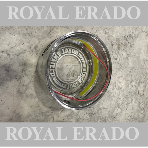 Royal Enfield vintage g2 1962 old model bullet 350 Standard Electra Ci engine cast iron engine point cover Delco cap with glass in chrome with leg light and Royal Enfield logo, which shows the spark inside the bike.