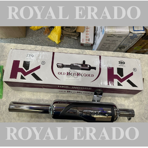 Royal enfield reborn classic and battalion standard Hk Indore silencer exhaust in chrome with heat plate with dug dug sound , medium sound