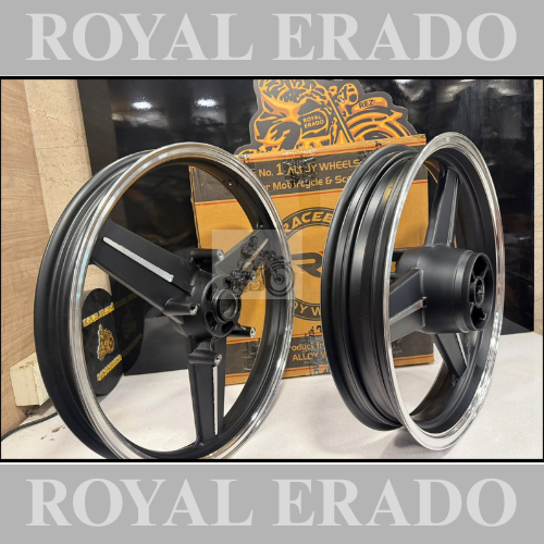 Raceby kingway Mercedes diamond black alloy wheel Alloy wheel for Royal Enfield reborn classic double disc and new standard battalion after 2022 model ( front 19” disc & rear disc 18” )