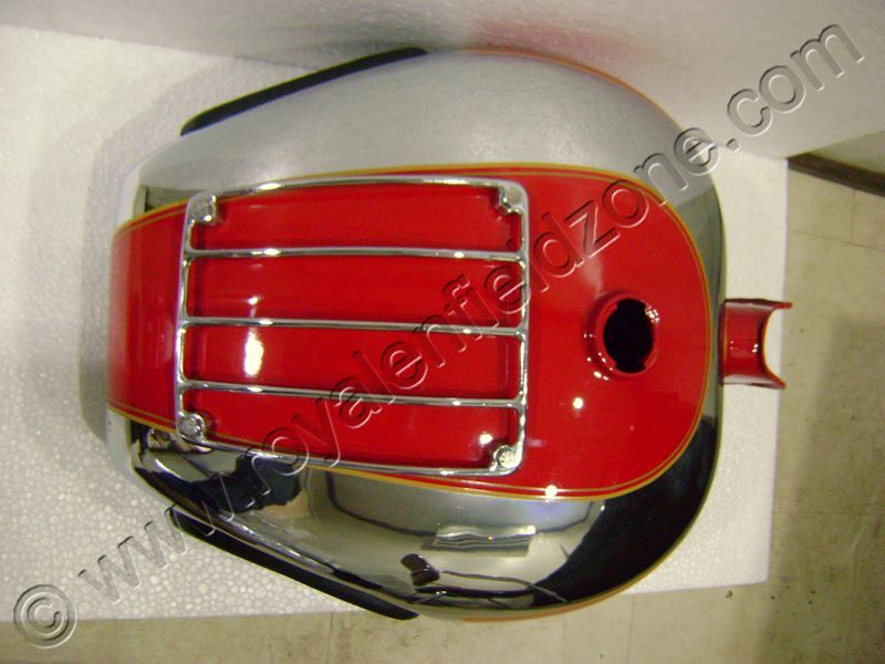 18 TO 20 LITERS RED (CAN BE PAINTED ACCORDING TO YOUR BIKE )TANK FOR ROYAL ENFIELD WITH CHROME GRILL & RUBBER KNEE PAD