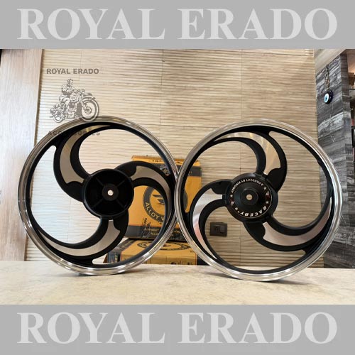 Kingway Raceby 3 S Design 3s Cnc 3 Spoke Talwar Silver Alloy Wheel Set | For Splendor Old With Small Drum Rear / Splendor Plus/Splendor Pro / Super Splendor / Hf Deluxe / Hero Honda Old Model Splendor (Front 18” & Rear 18" Small Drum  )