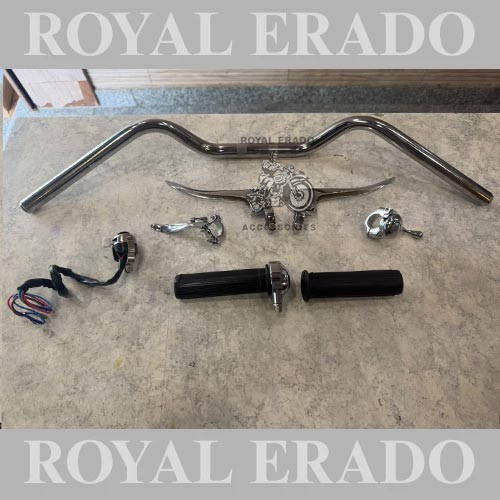 Vintage Old Model G2 1962 Bullet 350  Kabir Singh ( Arjun Reddy ) Style  Handle Bar Long With Chrome Lever , Chroke Lever , Decompressor Lever , Horn Dipper Switch Grip With Throttle Old Style