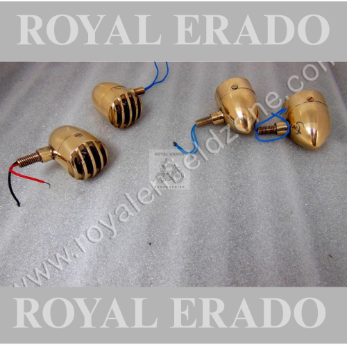 Royal Enfield brass grill type indicator with white parking light and orange-yellow on indicator, Harley-Davidson 883 style for vintage G2 1962 old model bullet 350 cast iron engine ci engine standard Electra Classic reborn battalion for set of 4.