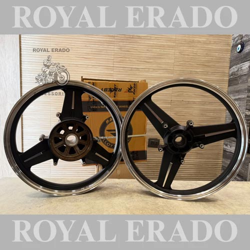 Raceby Kingway Mercedes Diamond Benz Black Alloy Wheel For Royal Enfield Reborn Classic Single Disc And New Standard Battalion After 2022 Model (Front 19” Disc & Rear Drum 18")