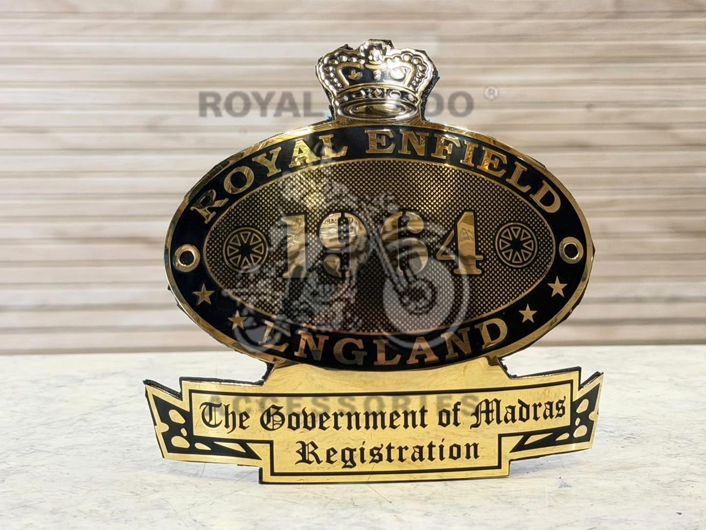 British England Crown Badge Emblem Cad Monogram Brass For Rear Mudguard For Reborn Classic Electra Standard Battalion Thunderbird Vintage Bsa Royal Enfield G2 1962 Old Model Bullet 350 (Can Scew & Also Have 3m Tape )