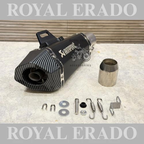 Universal Slip On Silencer Hexa Cut Akrapovic Exhaust With Db Killer Silencer For Bajaj, Tvs, Ktm, Suzuki, Yamaha,  Hero Universal For Bike (Black Carbon) 36-51mm Muffler Pipe