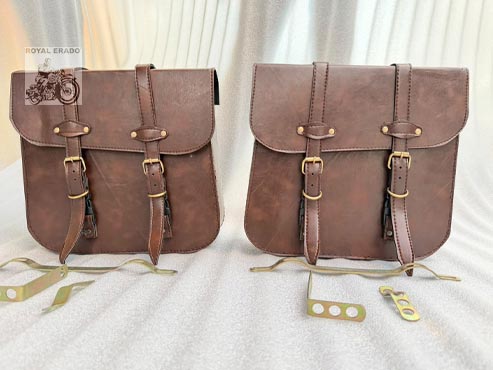 Harley-style Brown Saddle Bag For Royal Enfield Classic Electra Standard, Meteor 350, Hunter 350, Reborn Classic Battalion Standard, Thundrbird , Vintage G2 1962 Bullet 350
