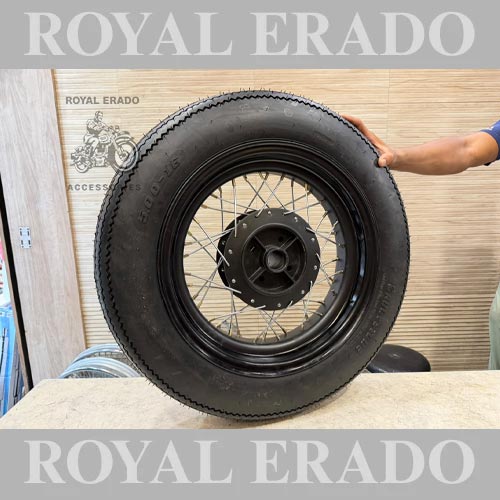 Harley-style Bobber Tyre, Balloon Tyre With 16" Wheel Rim (5.00-16) For Royal Enfield Classic Electra, Standard, Thunderbird, Continental, Gt 650