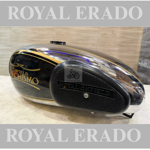 Royal Enfield chrome black Machismo design tank with knee pad for vintage g2 1963 old model Bullet 350 cast iron engine, CI Engine Classic Electra Standard