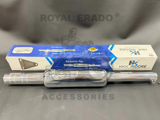 Hk-indore Company Small Punjab (Chota  Mini Punjab) Silencer 63mm Big Mouth Free Flow Loud Sound Chrome Exhaust For Royal Enfield Classic Electra Standard Bs-3 And Bs-4
