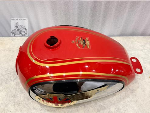Vintage G2 Style Red Tank With Chrome Side Plate And Brass UK England Monogram For Royal Enfield Classic Electra Standard Bs-3/ Bs-4 Model