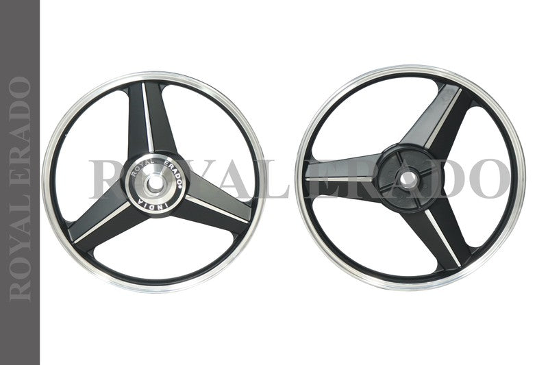 ROYAL ERADO Diamond black Alloy Wheel Set rear small drum brake | For Splendor old with small drum rear / SPLENDOR PLUS / splendor pro / super splendor / hf deluxe / hero Honda old model splendor  (  front 18” drum and rear 18” small drum )
