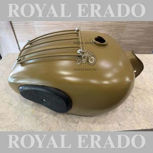 Royal Enfield 18 To 20-litre Desert-colour Army-style Tank With Grill & Knee Pads For Classic Electra Standard