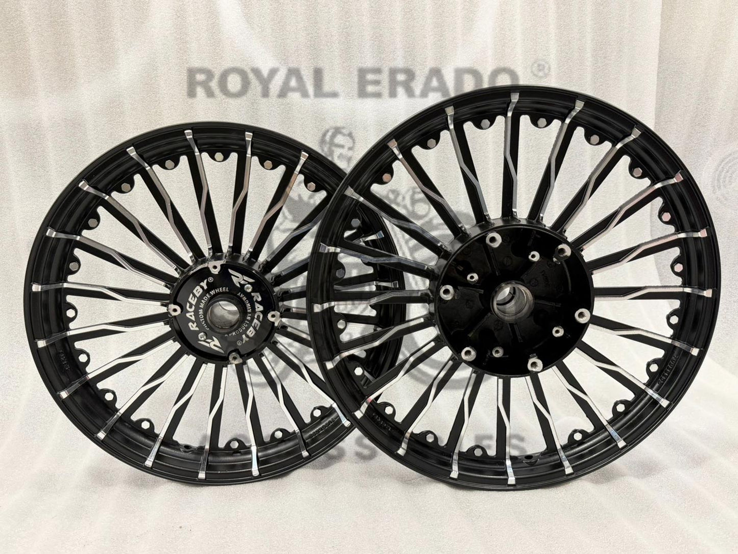 Kingway Raceby 20 Spoke Harley Design Alloy Wheel Set For Royal Enfield Classic Single Disc And Standard 500cc (Front 19” Disc & Rear Drum 18")