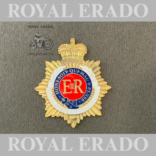Royal Army Service Corps Officers' Cap ER Badge Brass Monogram Logo For Bsa, Royal Enfield Vintage G2 1962 Old For Bullet 350, Reborn Classic Electra Or Battalion Standard Fit To Toolbox, Air Filter Box, Battery Cover