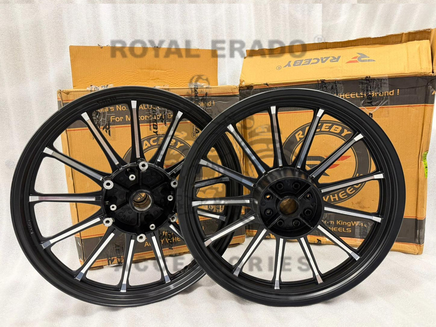 Kingway Raceby 13 Spokes Harley Davidson 883 Design Alloy Wheel Set For Royal Enfield Classic Double Disc And Thunderbird (Front 19” Disc & Rear Disc 18")