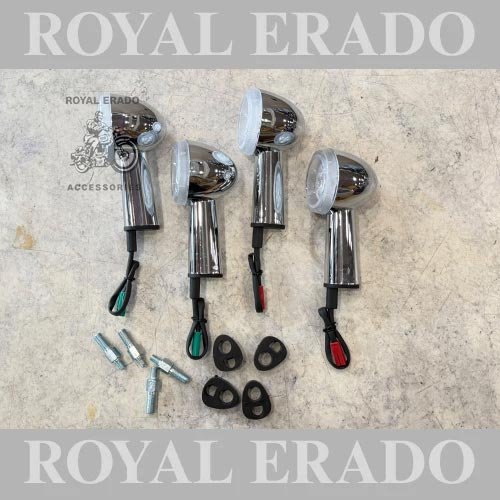 Chrome LED Indicator Bobber-style Indicator  For Royal Enfield Classic Electra Standard, Hunter 350, Interceptor & Continental Gt 650, Goan Classic, Thunderbird, Super Meteor 350, Meteor 650, Jawa Bobber Perak , Vintage G2 1962 Bullet 350