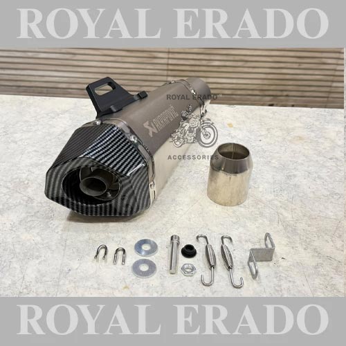 Universal Slip-on Silencer Hexa Cut Akrapovic Exhaust With Db Killer Silencer For Bajaj, Tvs, Ktm, Suzuki, Yamaha,  Hero Universal For Bike (Silver With Carbon Fibre Cap ) 36-51mm Muffler Pipe