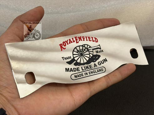 Royal Enfield Chrome Front Crown Plate ( Number Plate ) Made Like A Gun Logo Engraved For The Vintage G2 1962 Old Model Bullet 350 Standard Electra