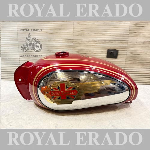 Royal Enfield vintage 1962 old model style deluxe model tank in red colour with side chrome plate for Electra, Standard, and Classic  (can be made in any colour)