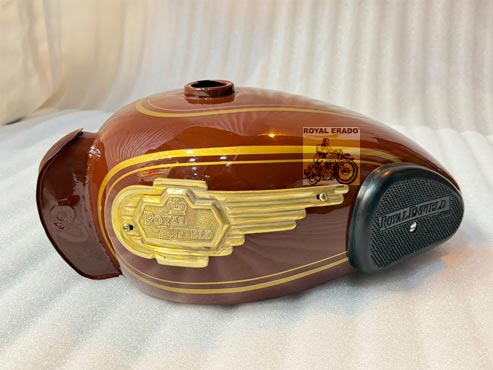 Royal Enfield Brown Kabir Singh Style Vintage G2 1962 Model Tank With Brass Monogram & Knee Pad For Royal Enfield  Electra Standard