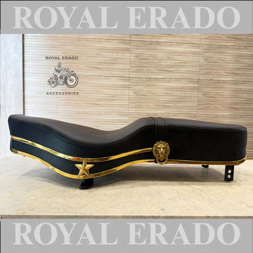 Seat With Golden Beading, Brass Star & Lion Logo For Vintage G2 1962 Old Model Bullet 350 Royal Enfield Classic Electra Standard Battalion Reborn Classic