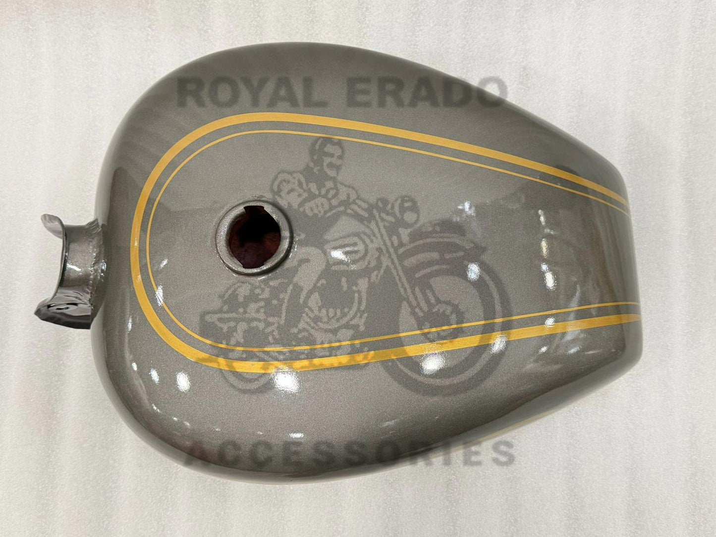 18 To 20 Liters Grey Tank With Golden Pinstriped Painted Lining For Royal Enfield Vintage G2 1962 Old Model Bullet 350 Classic Electra Standard Before 2013 Model