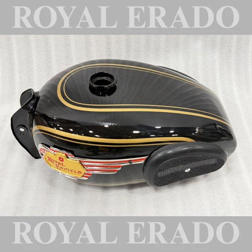 Vintage G2-style Black Tank With Monogram, Knee Pad & Golden Lining For 1962 Old Model Bullet 350 Classic Electra Standard Cast Iron Engine ( Before 2012 Model )