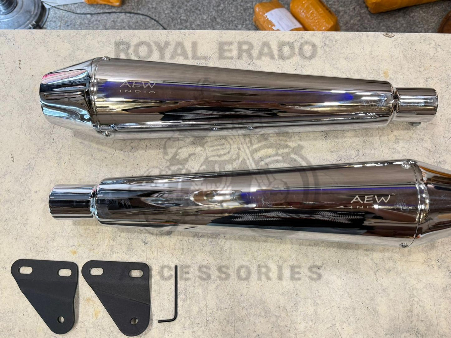 AEW Te 101 Performance Chrome Mild Steel Exhaust Silencer For Royal Enfield Interceptor 650 & Continental Gt 650 | Deep Rumble With Treble Note