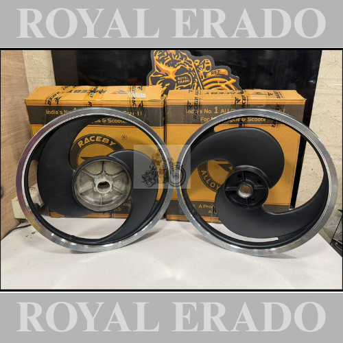 Kingway Raceby alloy wheel 2S spoke big S Broad S alloy wheel silver colour for Royal Enfield STANDARD BIG DRUM after 2010 model (front 19” drum and rear 19” drum)