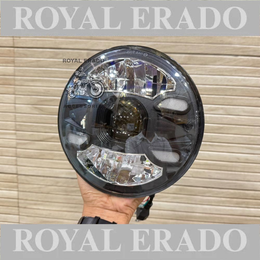 Royal Enfield  Reborn Classic Electra New Standard Battalion Meteor 350 Super Meteor 650 Hunter 350 Thunderbird Interceptor & Continental Gt650 White LED Projector Thar Head Light 7”