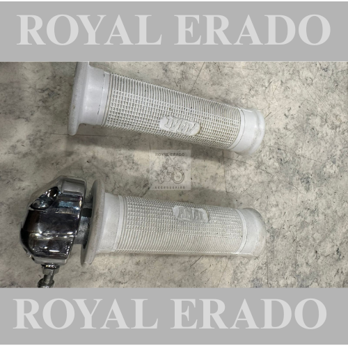 Royal Enfield vintage g2 1962 model bullet 350 cast iron engine, ci engine standard throttle grip, white, Amal grip white.