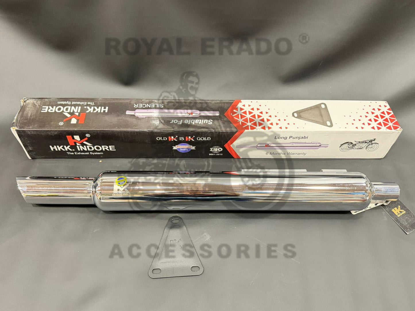 Hk-indore Company Long Punjab Silencer 63mm Big Mouth Free Flow Loud Sound Chrome Exhaust For Royal Enfield Classic Elecytra Standar Bs-3 Bs-4